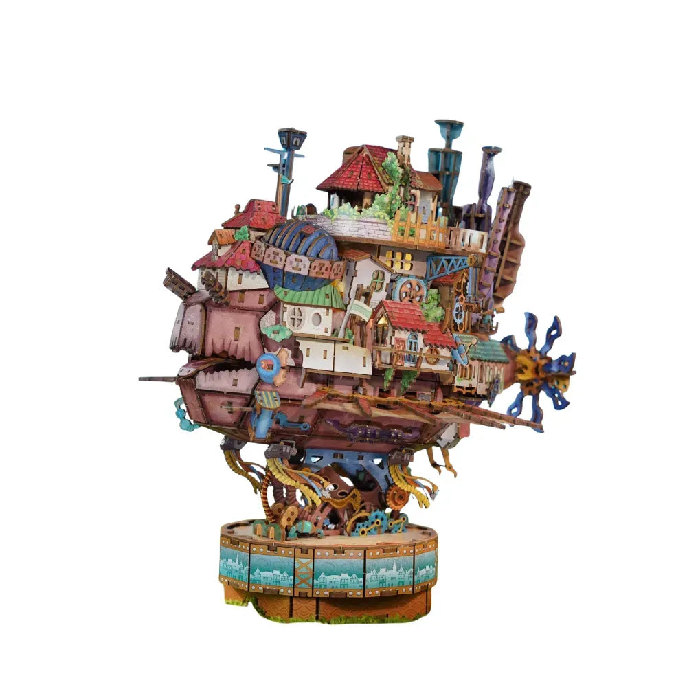 Walking Castle 3D Mechanical Wooden Puzzle Kit with LED Light & Music Box